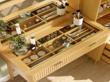 48" Fluted Makeup Vanity Desk with Large 32" Mirror, Modern Glass Top Big Vanity Table with 4 N704P420034N