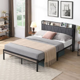 Full Size Metal Platform Bed Frame with upholstery storage function Headboard and USB LINER and W311133412