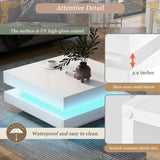 ON-TREND High Gloss Minimalist Design with LED Lights, 2-Tier Square Coffee Table, Center Table for WF295997AAK