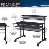 ZNTS Rolling Writing Desk with Height Adjustable Desktop and Moveable Shelf, Black 62324553