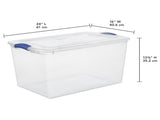 (4 pack) 66 Quart Large Latching Storage Bin, Clear Plastic Storage Container with Latch Lid, Blue 16282391