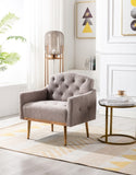 ZNTS COOLMORE Modern Accent Chair with Arms, Tufted Decorative Fabric Armchair with Gold Metal Legs, W39537936