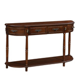 Retro Curved Wood Console Table, 52 inch Circular Half Moon Sofa Table with Open Shelf and 2 W1202P248850