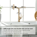 Brushed Gold Kitchen waterfall faucet with down sprayer, single handle kitchen sink faucet with W1217P146514