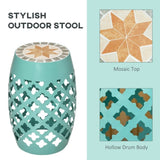 ZNTS 12" Patio Round Side Table, Outdoor Footstool, Garden Mosaic Accent Side Table, Plant Stand, Blue W2225142494