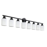 Modern 8-Light Vanity Bathroom Mirror Light, Frosted White Glass with Black Iron Frame, Contemporary W1340P206696