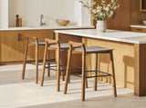 Sven 30" Modern Minimalist Low Back Wood Barstool, Dark Brown Walnut Ash Wood B2719P395566