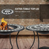 30" Outdoor Fire Pit Dining Table, 3-in-1 Round Wood Pit Bowl, Patio Ice Bucket with W2225142618