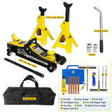 ZNTS Lifting Range 4.33"-14.17",2.25Ton Hydraulic Floor Jack,3 Ton Jack Stands,Tire Repair kit,Yellow,Low W2788P236547