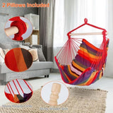 Hammock Hanging Canvas Porch Patio Swing Seat Portable Camping Rope Seat Wooden Stick Hammock 93130373
