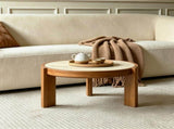 31.5" Round Coffee Table, Solid Wood Frame Coffee Table with Sintered Stone Tabletop, MidCentury W3158P534694