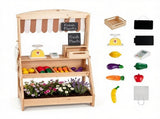 2-in-1 Kids Outdoor Mud Kitchen & Farmers Market Stand, Carbonized Fir Wood Pretend Grocery Store 38364671