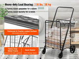Folding Shopping Cart, Jumbo Grocery Cart with Double Baskets, 360&deg Swivel Wheels, Heavy Duty W2181P365208