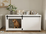 39.37'' Modern Wooden Dog Crate Furniture with Sliding Barn Door and Side Door, Indoor Dog Kennel 66249718