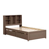 ZNTS Modern Twin Size Bed Frame With Built-in USB Port on Bookcase Headboard and 2 Drawers for Walnut 68014174