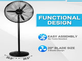 20 Inch Pedestal Floor Fan 5000CFM, Oscillating Standing Fan, Adjustable Rod, 100% BLDC Copper 93438497