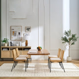 Mid-Century Dining Chairs Set of 2, Accent Linen Fabric Side Chairs with Rattan Backrest Metal Legs W3244P296486