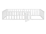 Twin Size Wood Floor Bed Frame with Fence and Door, White WF299299AAK