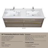 60" Wall-Mounted Bathroom Vanity with Double Sinks, Floating Bathroom Storage Cabinet with Stone W1573P211188