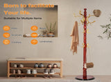 Freestanding Wooden Coat Rack, Vintage Natural Birch Wood Coat Tree with Hooks, Sturdy Hall Tree for 64310017