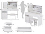 41" Large Size Left Drawer Desktop Vanity TableCushioned Stool Dresser Set, 2 AC2 USB Power W936P230830