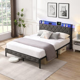 ZNTS Queen Bed Frame Storage Headboard, Charging Station and LED Lights, Upholstered Platform Bed 09464391