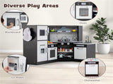 Interactive Kids Play Kitchen with Ice Maker & Chalkboard, Corner Design Pretend Cooking Set with 98686354