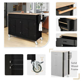 Kitchen Island Cart with Solid Wood Top and Locking Wheels,54.3 Inch Width,4 Door Cabinet and Two WF286911AAB