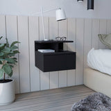 Adele Floating Nightstand , End Table, Side Table Drawer, Open Top Shelves -Black B07092134