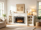 Fireplace TV Stand White Painted Top Washed White Melamine Cabinet, 178.3*40*92cm, 03325897