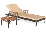 Outdoor Chaise Lounge with Side Table, 79" Mix Brown PE Rattan Recliner 4-Gear Backrest 400LBS 95390415