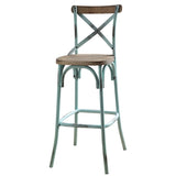 Antique Sky and Antique Oak Bar Stool with Cross Back B062P185687