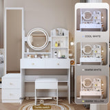Full Body Mirror Cabinet Round Mirror LED Vanity Table Cushioned Stool, With 2 AC 2 USB Power W936P160027