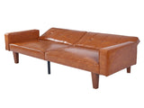 Modern PU Leather Futon Sofa with Tufted Backrest, Adjustable Reclining Couch with Wood & Metal 36536847