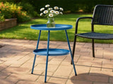 Round 2-Tier Small Side Table, Navy Blue Metal Frame, 12.6 Inch Diameter Compact End Table, 39630808