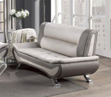 ZNTS Modern Living Room Furniture 1pc Loveseat Beige and Gray PU Upholstered Chrome Finish Metal Legs B011P183382