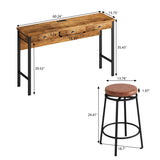 3-Drawer Long Dining Table Set with Power Outlets, Bar Kitchen Table Set with Circular PU Stools, W757134229