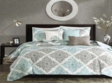 6 Piece Printed Quilt Set with Throw Pillows Aqua King/Cal King B03597395