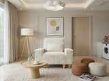 Beige Deep Seat Corduroy Armchair with Brushed Stainless Steel Cup Holder and Decorative Pillow, 12093506