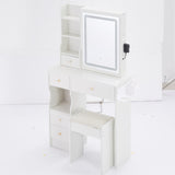 29.2" Small Size Left Drawer Desktop Vanity Table Cushioned Stool, 2 AC2 USB Power Station, Hair W3258P299616