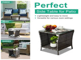 Outdoor Patio Wicker Side Table, Square End Table Bistro Coffee Table with Glass Top Storage Shelf 69794453