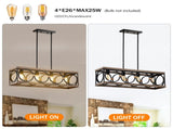 4-Light Farmhouse Rectangle Pendant Light,31.6" Nature Wood Texture Vintage Rustic W3596P469841