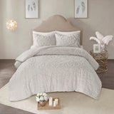 3-Piece Tufted Cotton Chenille Medallion Comforter Set Grey King/Cal King B03597078