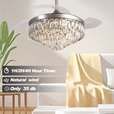 42 Inches Crystal Ceiling Fan Silver Crystal Ceiling Fan Chandelier with Remote 6 Speeds 3 Colors W2352P204473