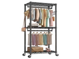29.5 Inch Rolling Clothes Rack, Adjustable Metal Shelves, Heavy Duty Clothes Rack with Side Hooks 43856753