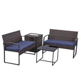 4 Piece Outdoor PE Wicker Furniture Set, Patio Brown Rattan Sectional Sofa Couch with Washable T2712P343644