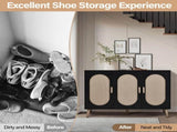 3-door vertical shoe cabinet particle board plastic rattan black frame original wood rattan 99856326