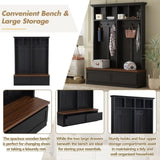 Farmhouse 4-in-1 Hall Tree with Wood Grain Bench, Mudroom Versatile Coat Rack with N721P205660B