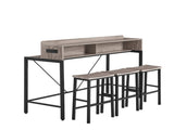 59 inch bar table, dining table, sofa table with power socket and LED light, 3 saddle stools, 09295421