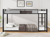 Twin Over Twin Metal Bunk Bed, Low Bunk Bed with Ladder, Bed Frame,Black, Sturdy Steel Construction, 80743359